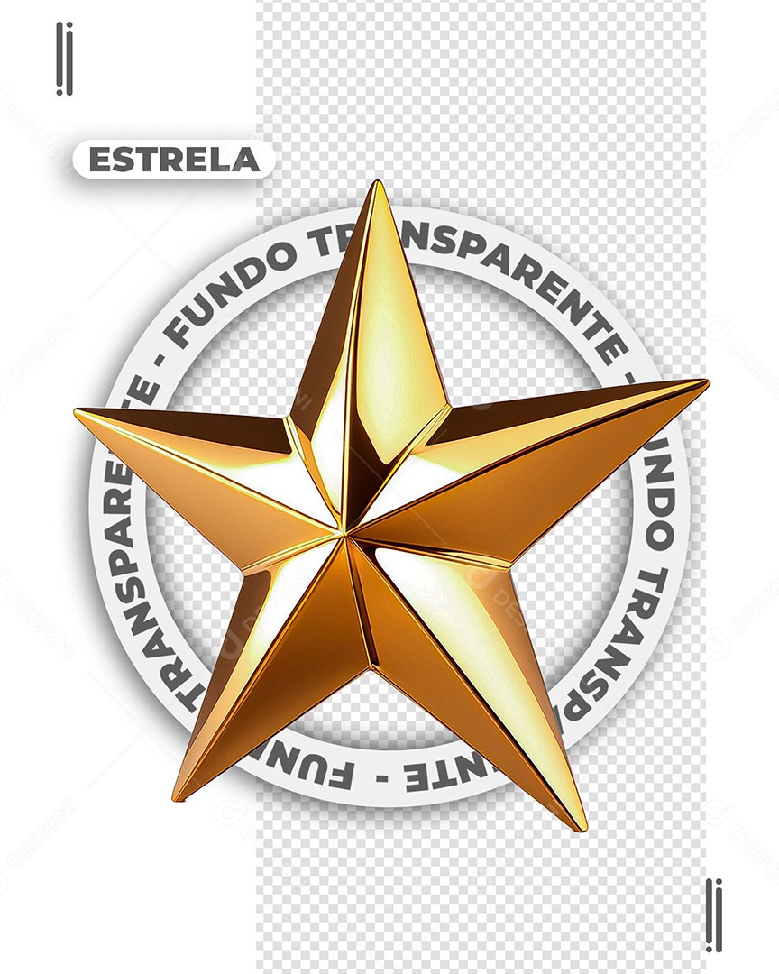 Estrela de Ano Novo Elemento 3D Dourada para Composição PSD