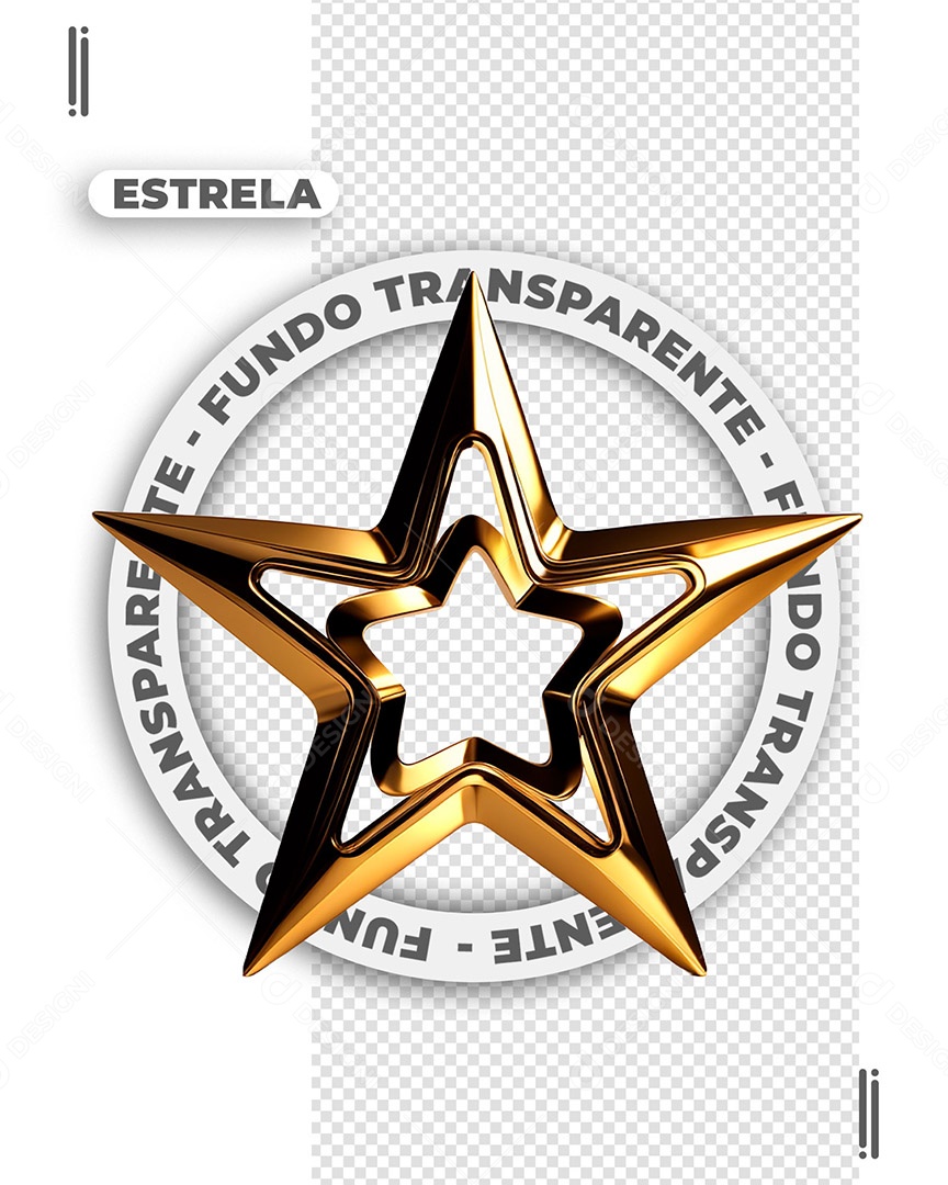 Estrela Dourada de Ano Novo Elemento 3D para Composição PSD