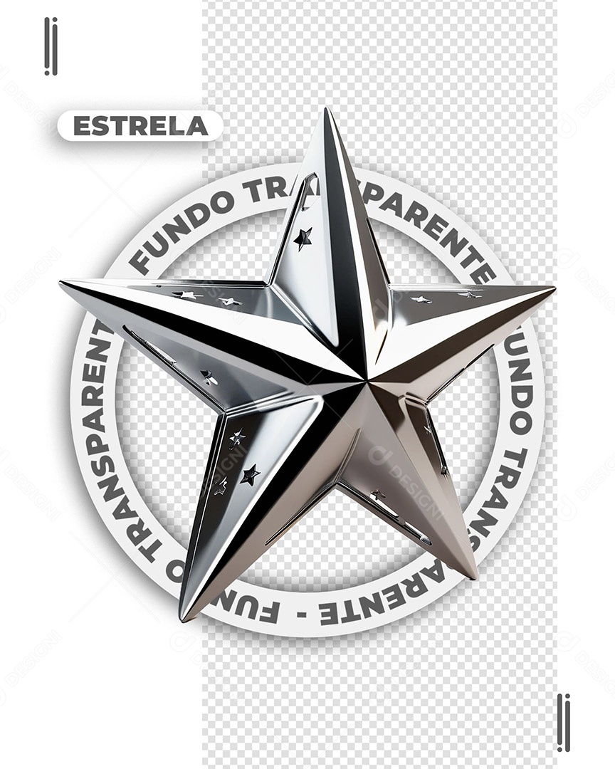 Estrela Prata Elemento 3D de Ano Novo para Composição PSD