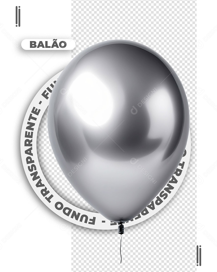 Balão de Ano Novo Elemento 3D Prata para Composição PSD