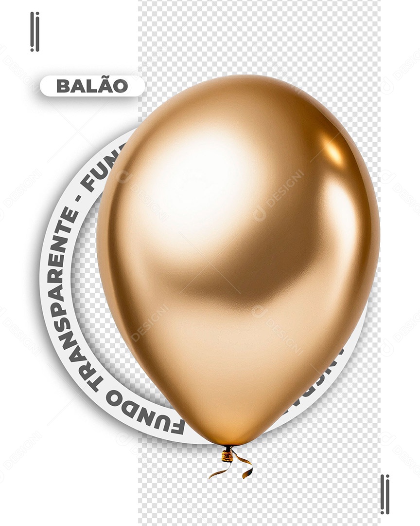 Balão de Ano Novo Elemento 3D Dourado para Composição PSD