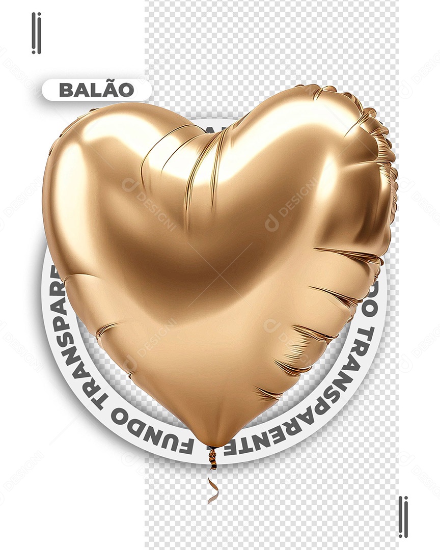3D Golden Heart Shape Balloon Element for PSD Composition