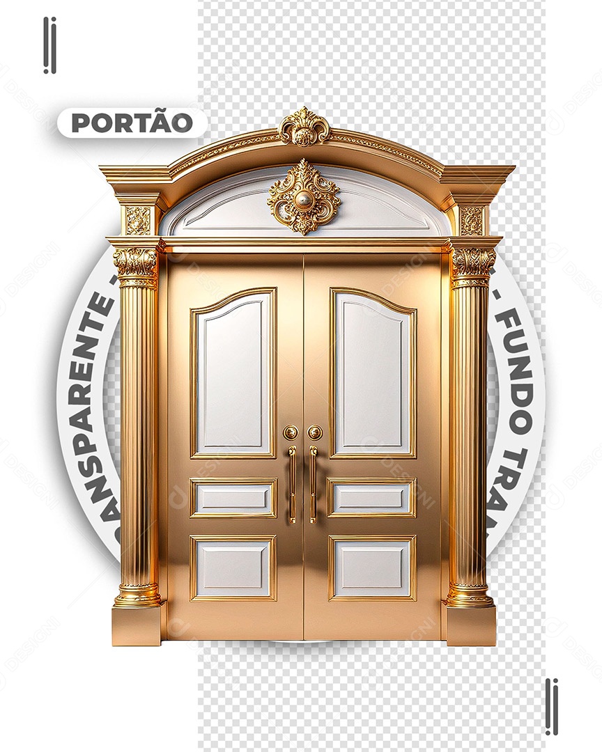 Porta Dourada Elemento 3D de Ano Novo para Composição PSD
