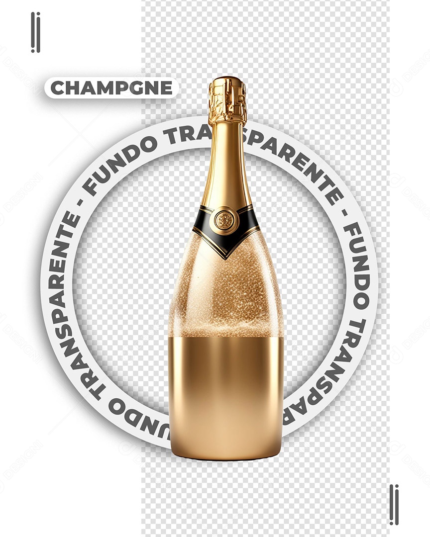 Garrafa de Champagne Dourada Elemento 3D de Ano Novo para Composição PSD