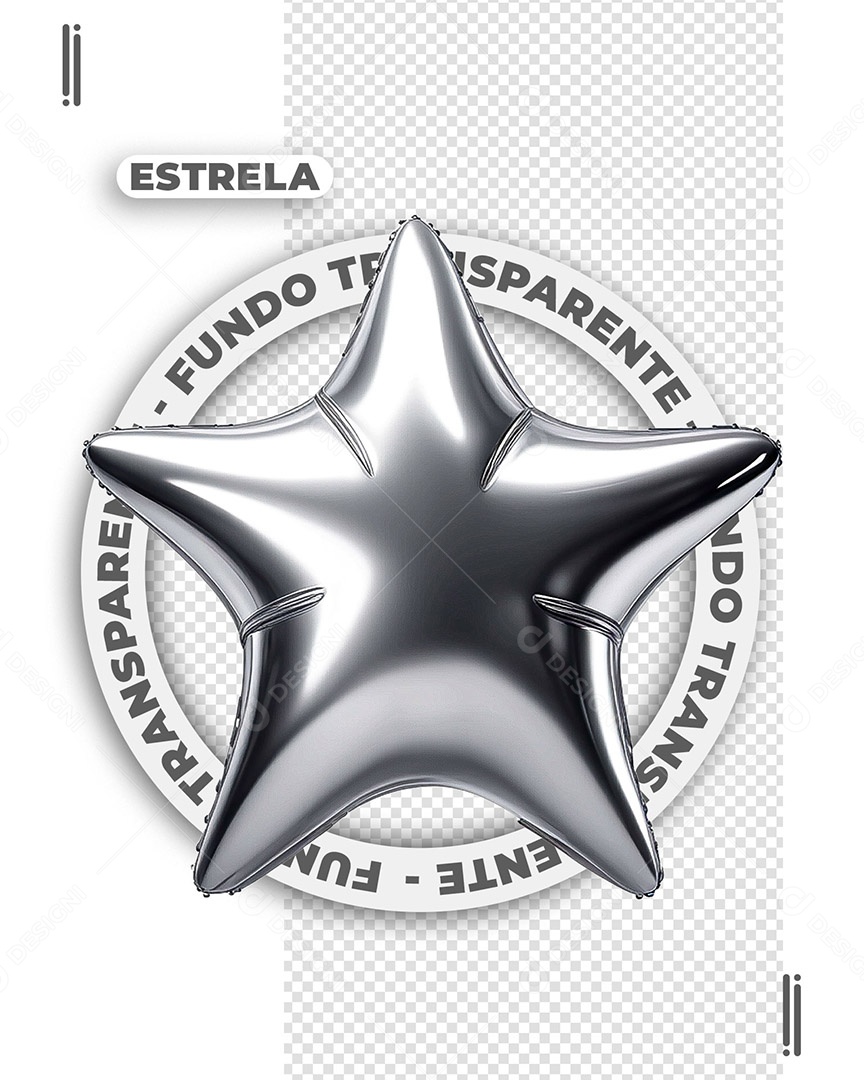 Balão Formato de Estrela Elemento 3D Prata para Composição PSD