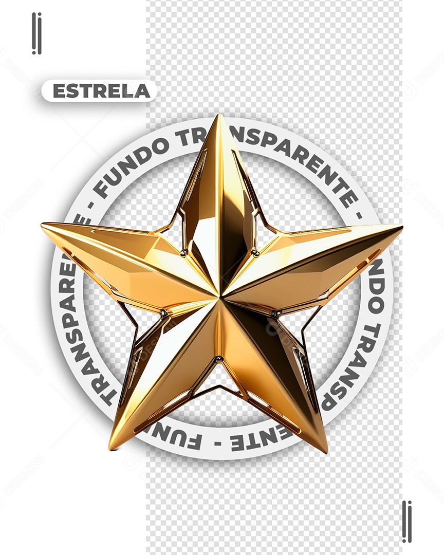 Estrela de Ano Novo Elemento 3D Dourada para Composição PSD