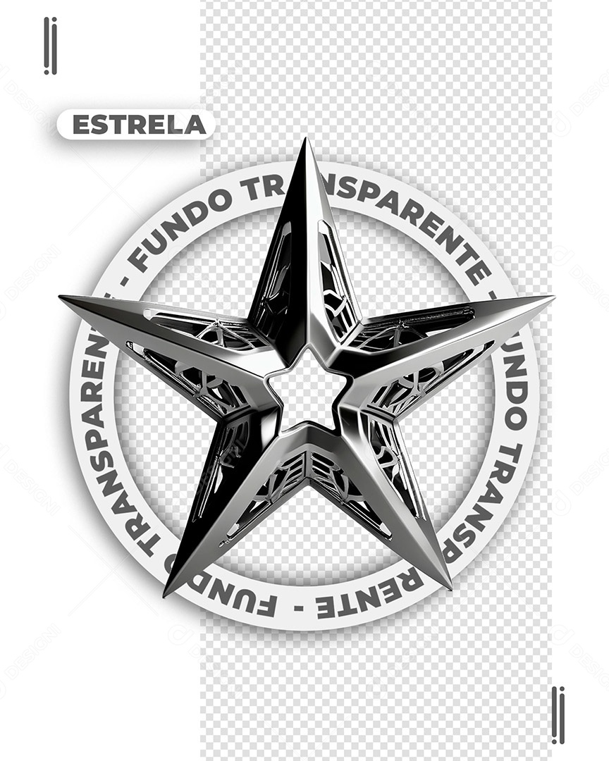 Estrela de Ano Novo Elemento 3D Prata para Composição PSD