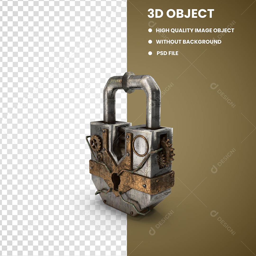 Elemento 3D Cadeado Para Composição PSD