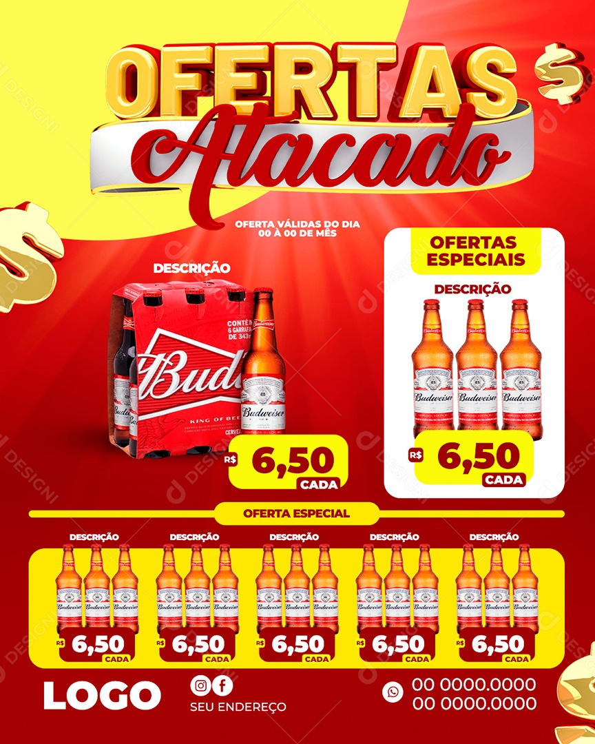 Social Media Ofertas Atacado Cerveja PSD Editável