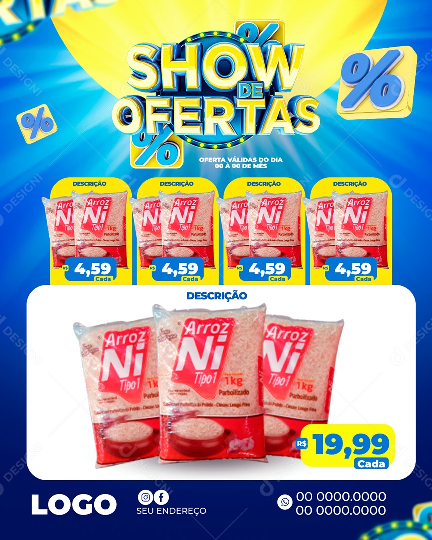 Social Media Show de Ofertas Promoção Arroz PSD Editável