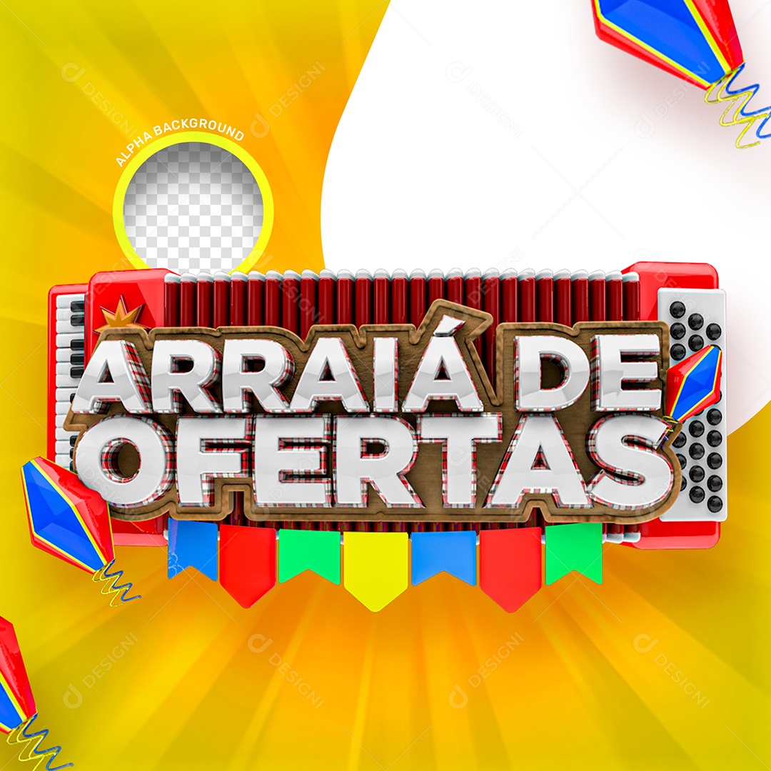Selo 3D Arraiá de Ofertas Para Composição PSD