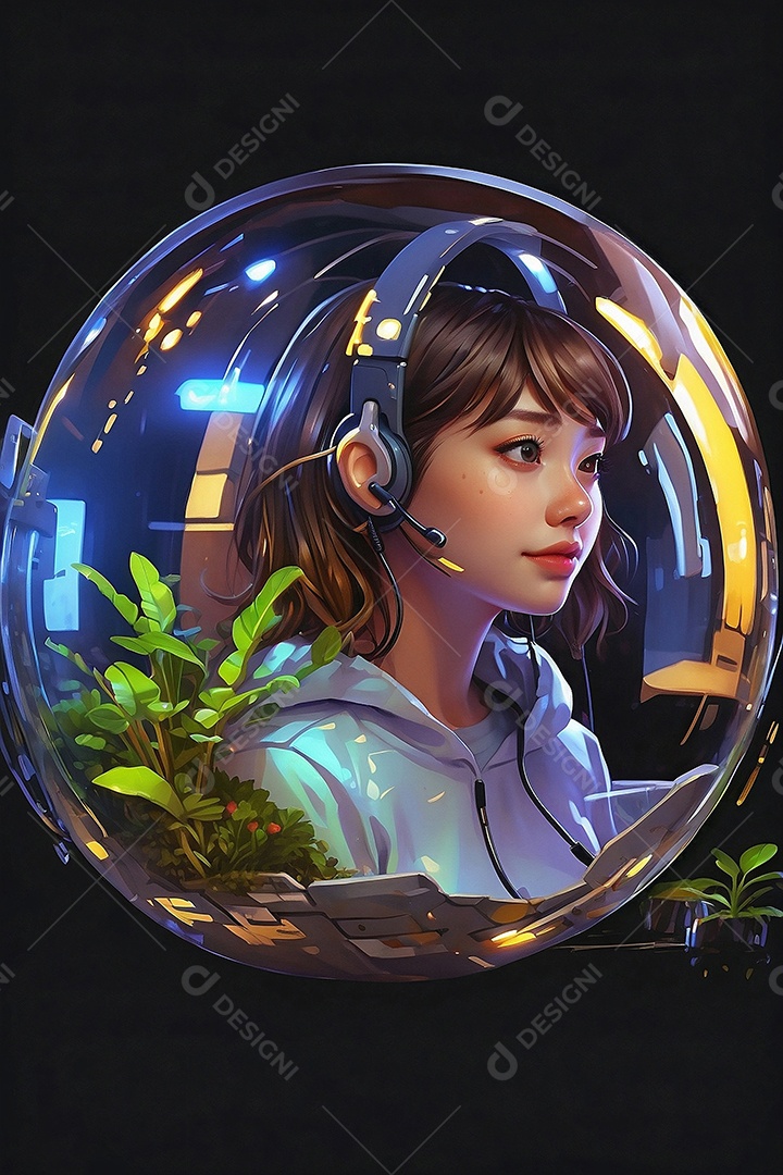 Mulher em fundo digital cyberpunk moderno