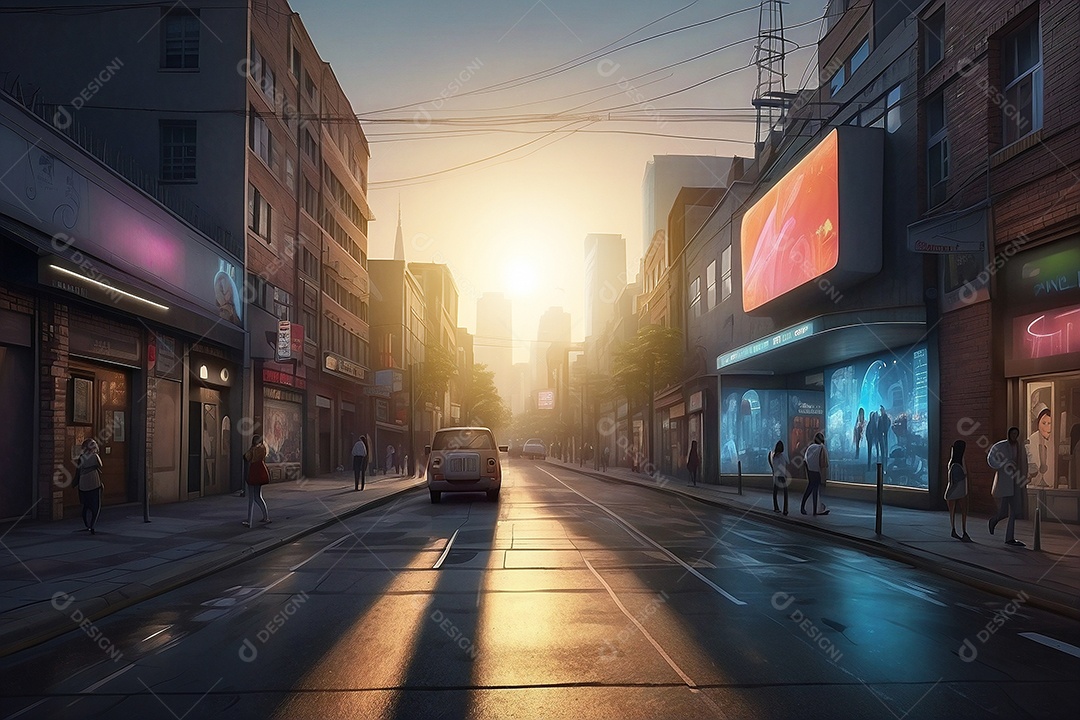 Fundo digital cyberpunk de cidade moderna