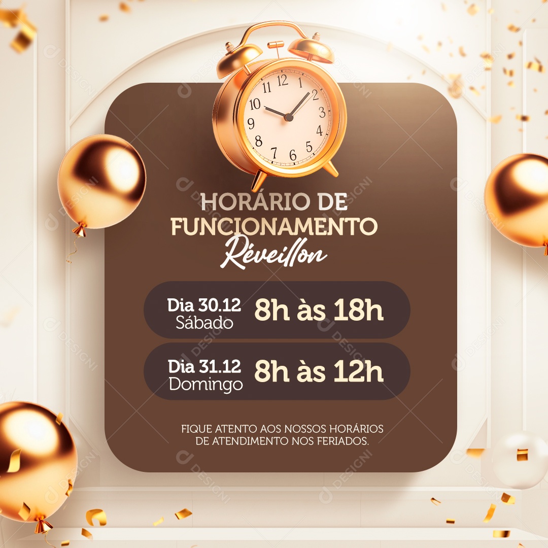 Horário de Funcionamento Réveillon Social Media PSD Editável