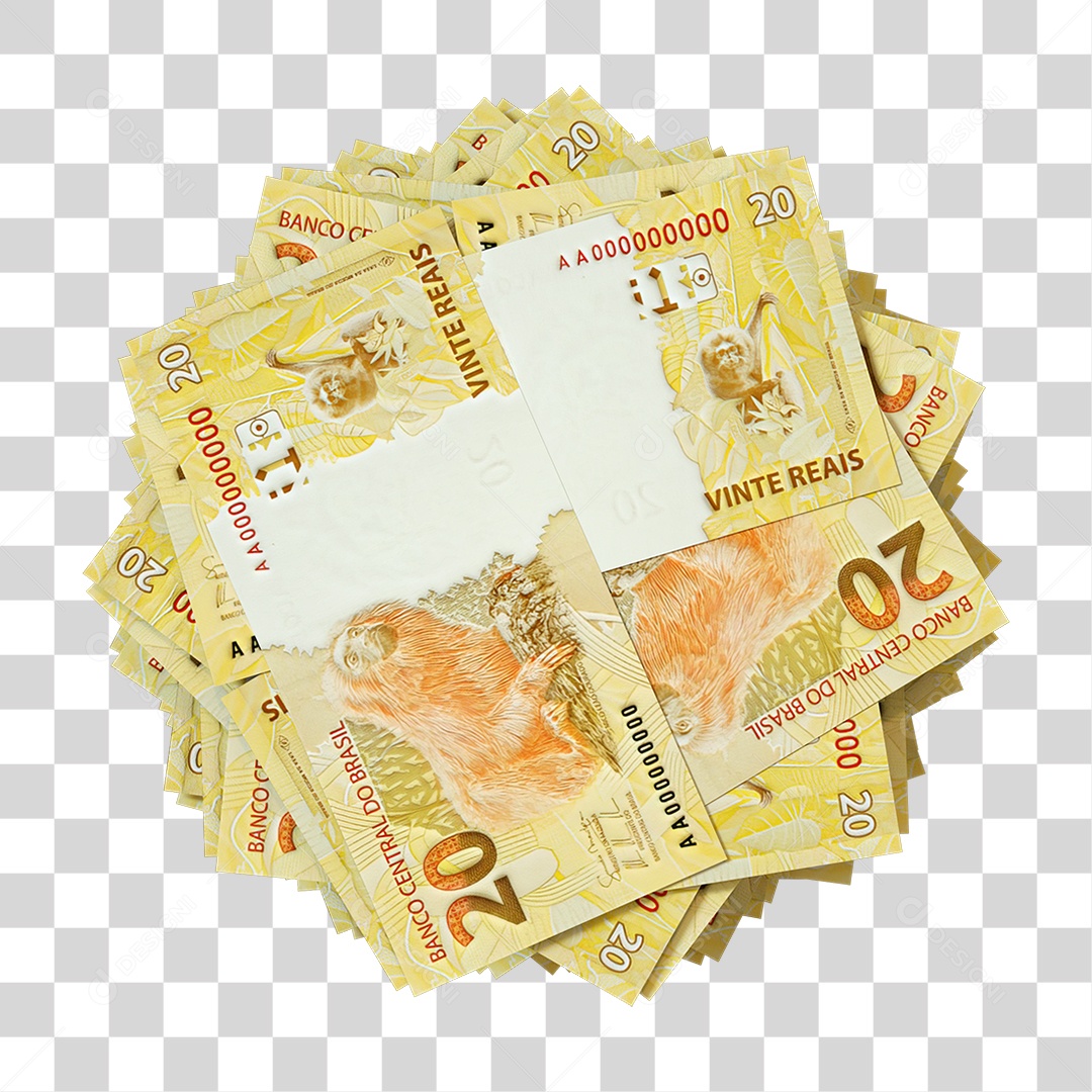 Notas de 20 Reais Empilhadas PNG Transparente