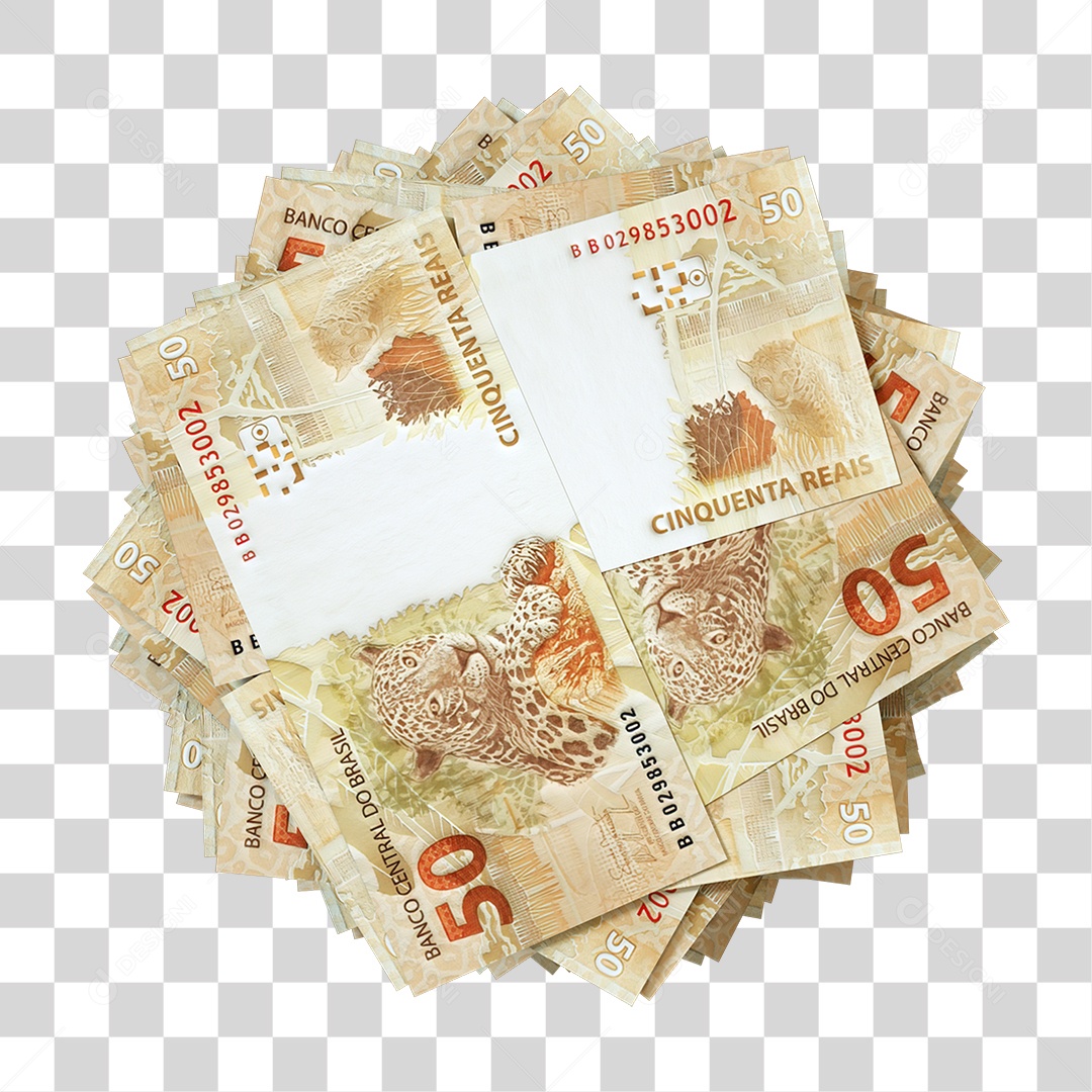 Notas de 50 Reais Empilhadas PNG Transparente
