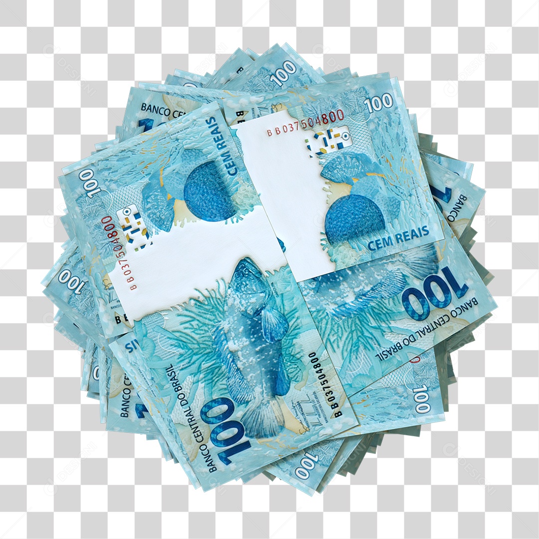 Notas de 100 Reais Empilhadas PNG Transparente