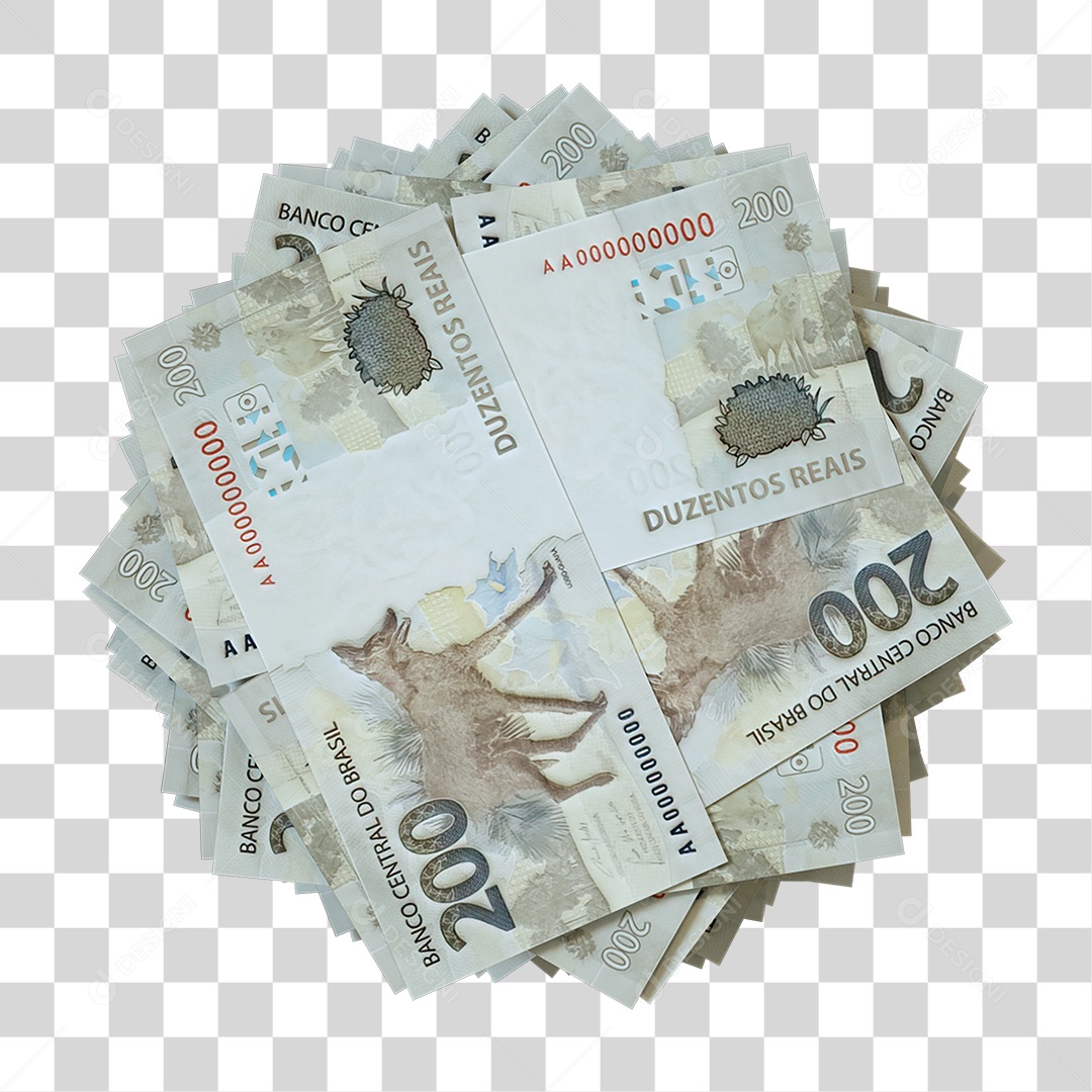 Notas de 200 Reais Empilhadas PNG Transparente