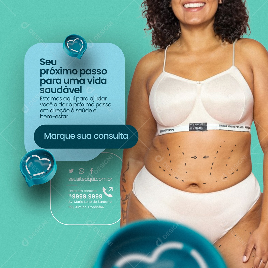 Bariátrica Seu Próximo Passo para Vida Saudável Marque sua Consulta Social Media PSD Editável