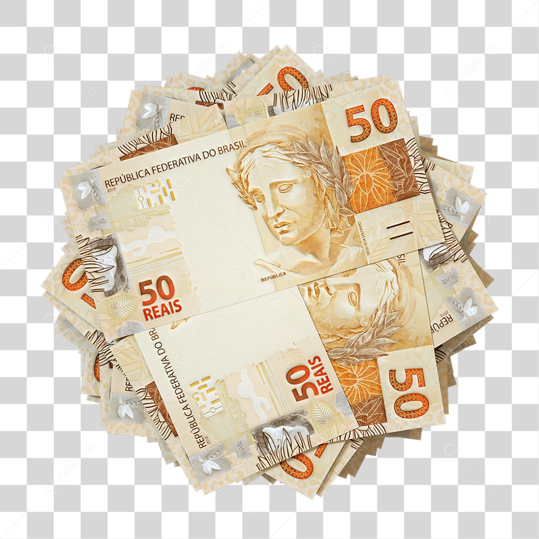Notas de 50 Reais Empilhadas Frente PNG Transparente