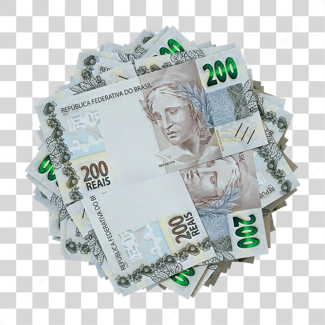 Notas de 200 Reais Empilhadas Frente PNG Transparente