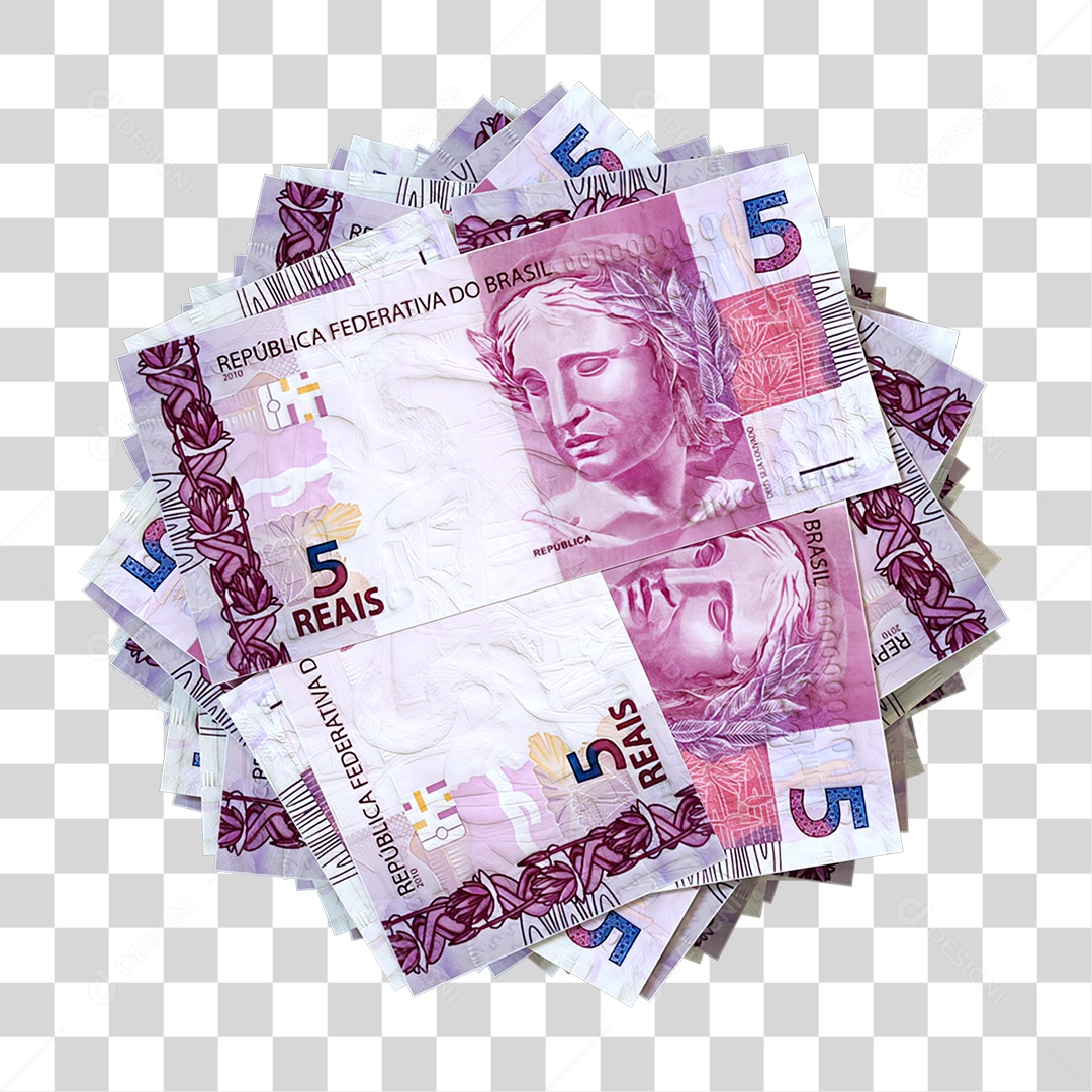 Notas de 5 Reais Empilhadas Frente PNG Transparente