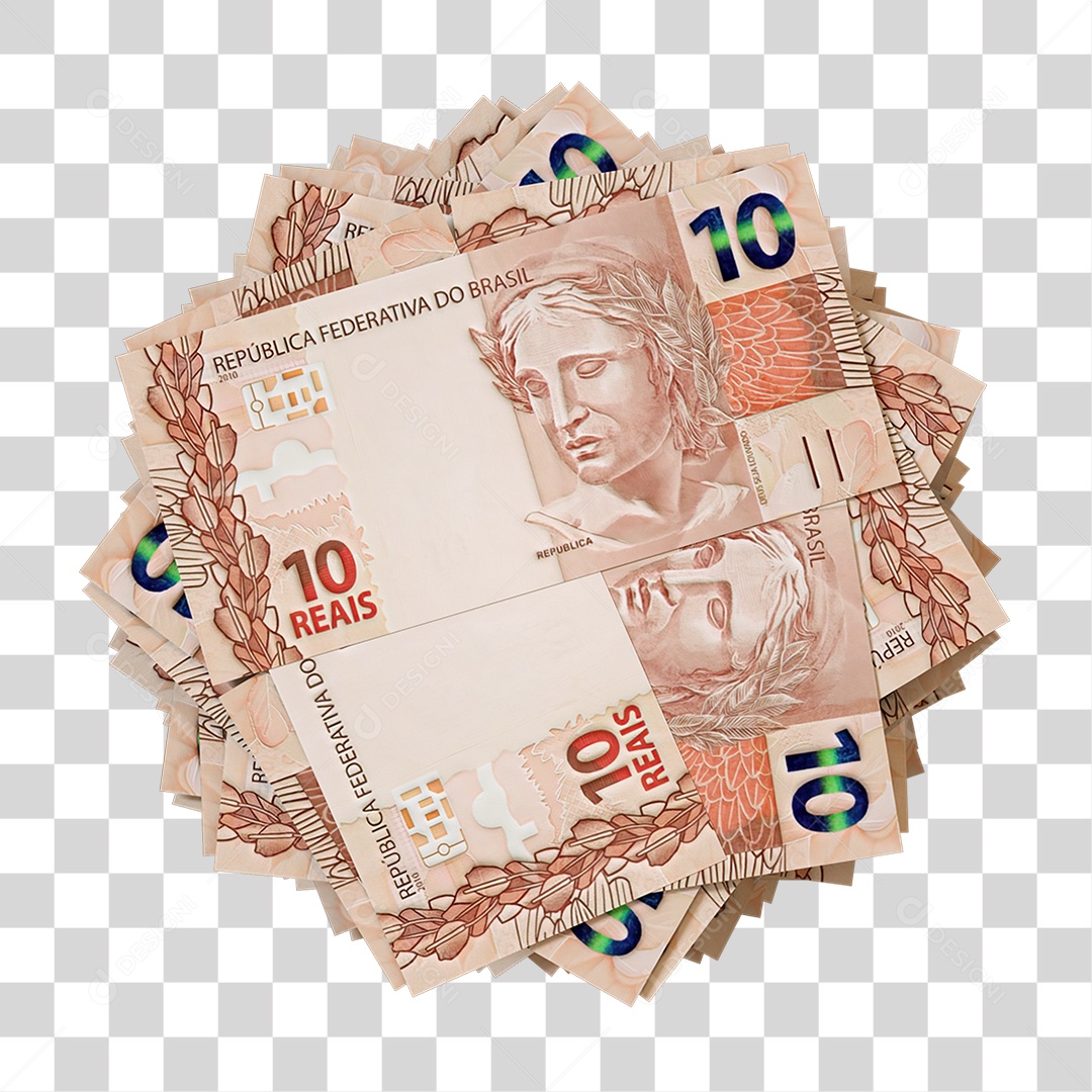 Notas de 10 Reais Empilhadas Frente PNG Transparente