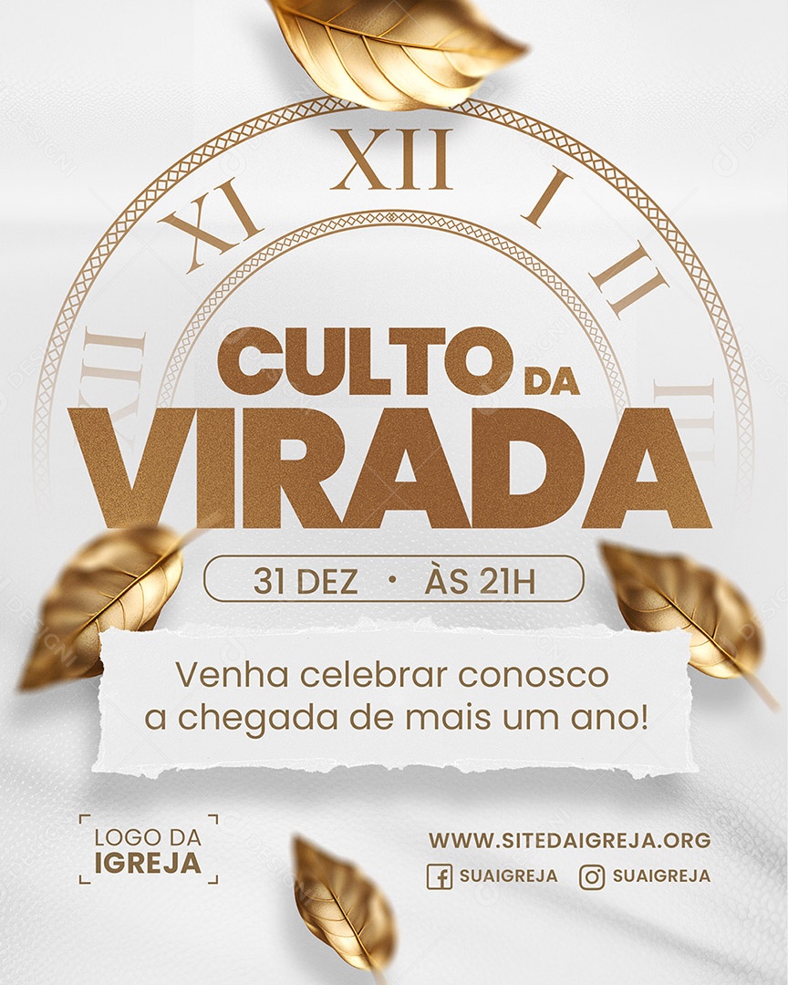 Culto da Virada Venha Celebrar Conosco Social Media PSD Editável