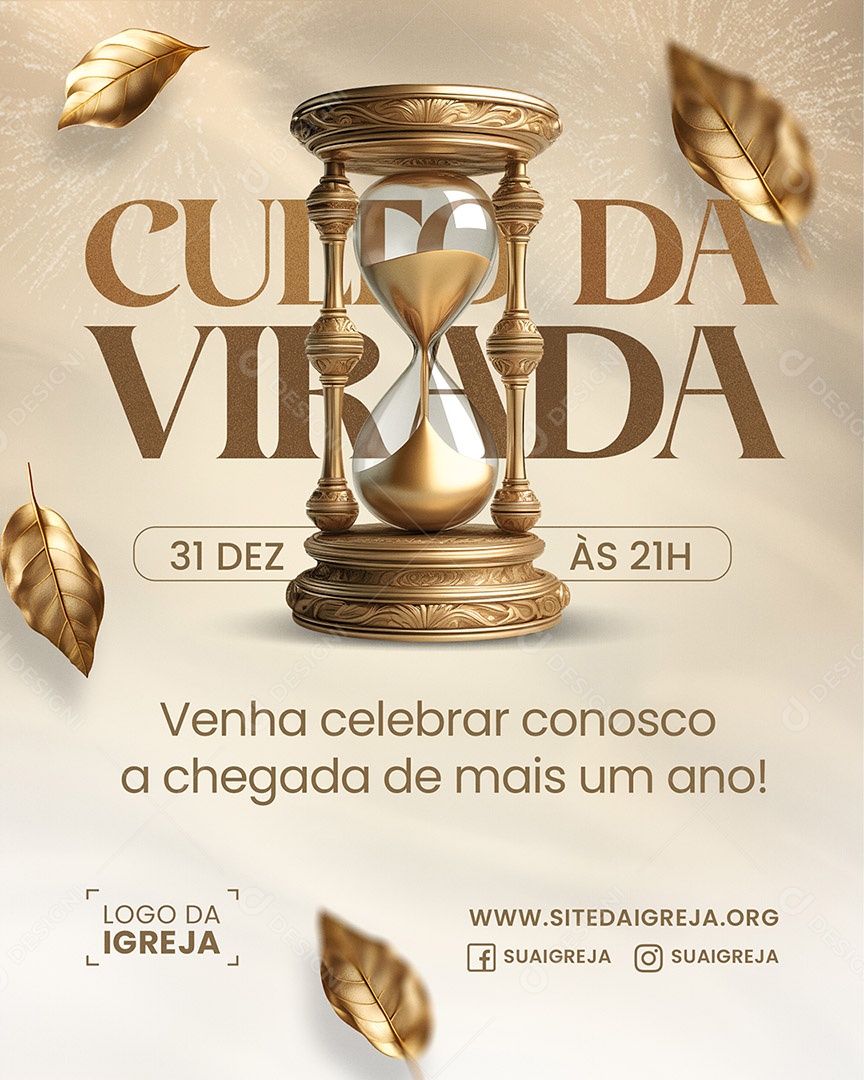 Culto da Virada Venha Celebrar Conosco a Chegada de mais um Ano Social Media PSD Editável