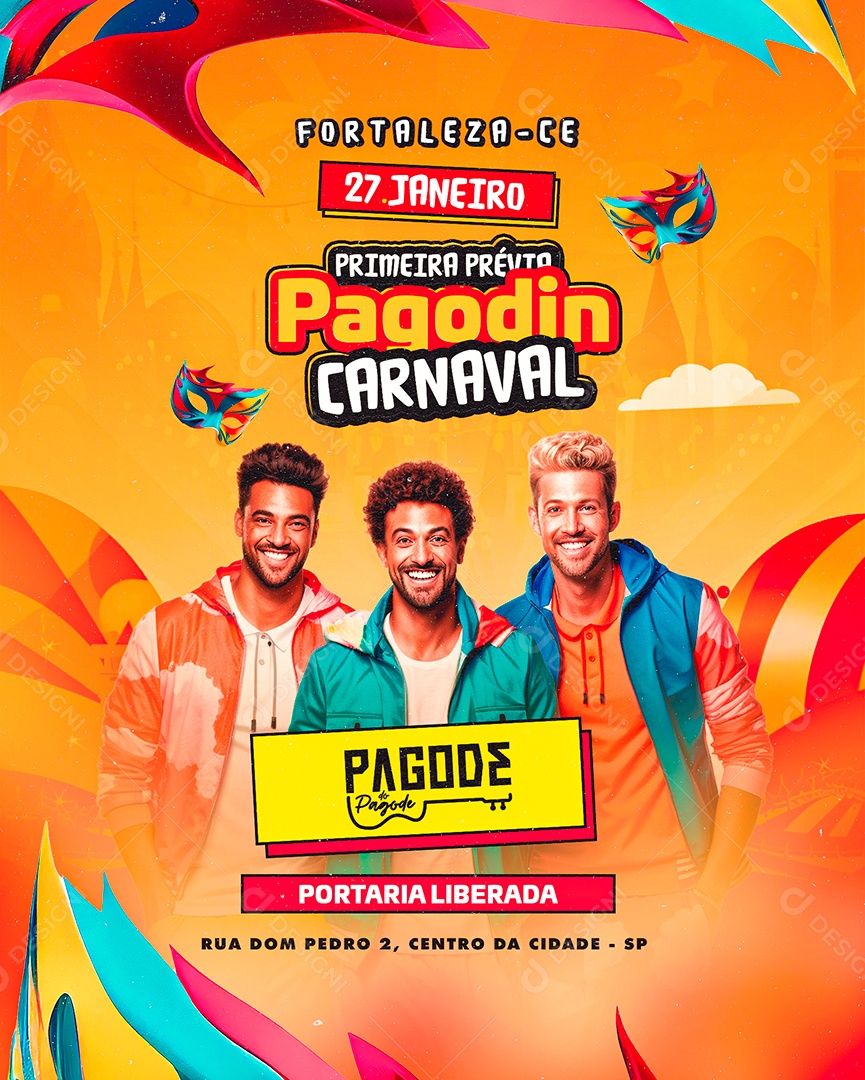 Flyer Carnaval Primeira Prévia Pagodin Carnaval Pagode do Pagode Social Media PSD Editável