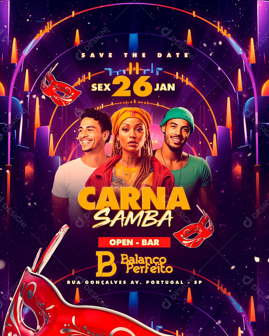 Flyer Carnaval Balanço Perfeito Carna Samba Social Media PSD Editável