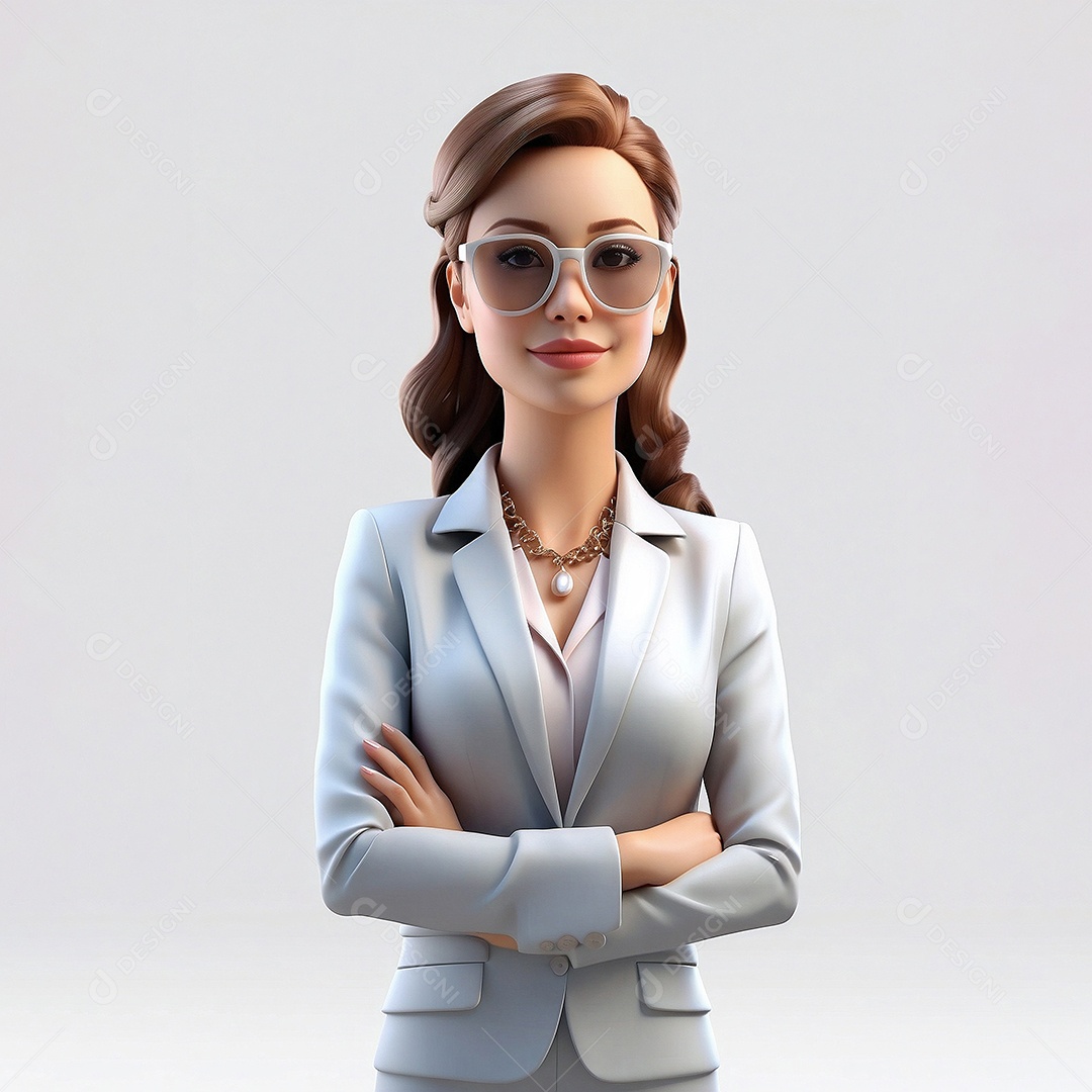 Personagem de marketing de mulher de negócios isolado em branco