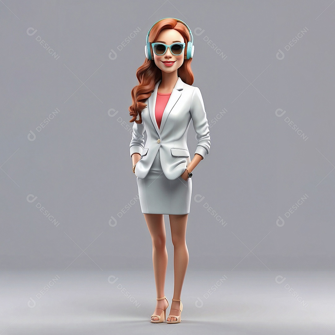Personagem de marketing de mulher de negócios isolado em branco