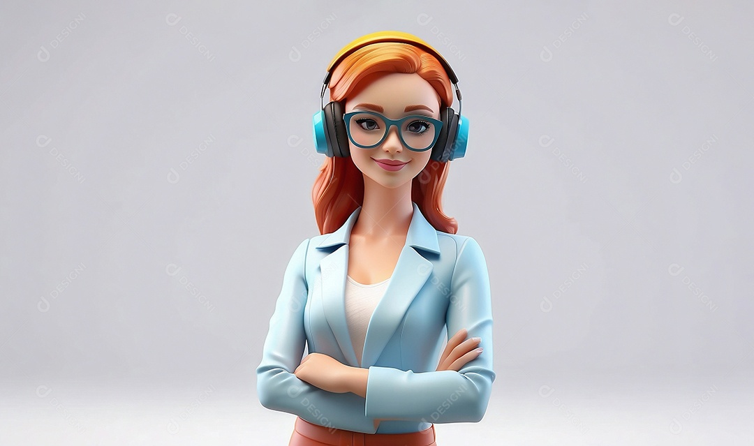 Personagem de marketing de mulher de negócios isolado em branco