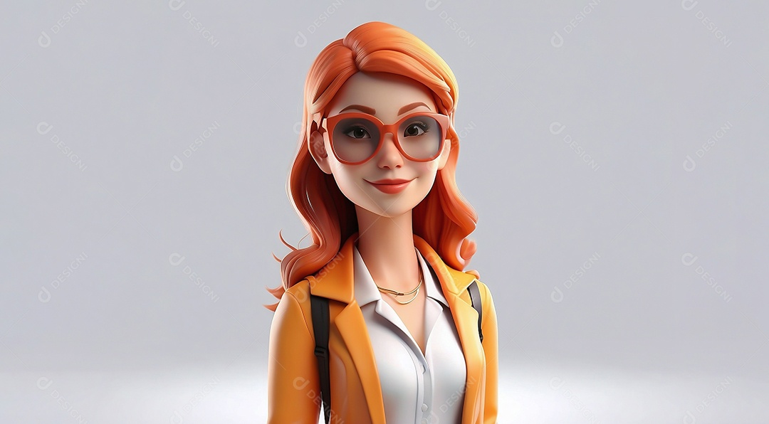 Personagem de marketing de mulher de negócios isolado em branco