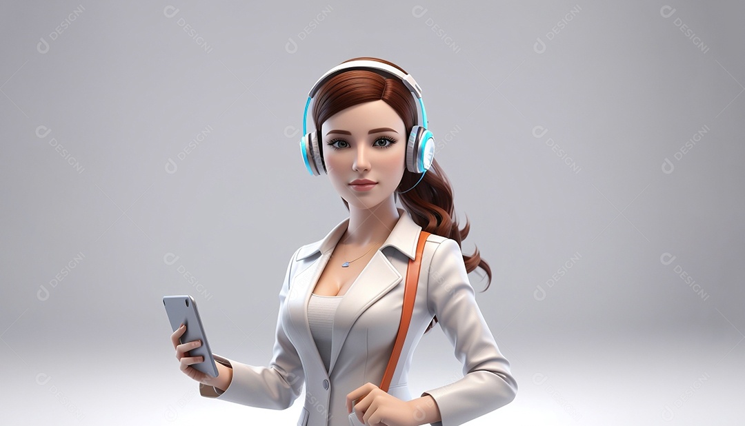 Personagem de marketing de mulher de negócios isolado em branco