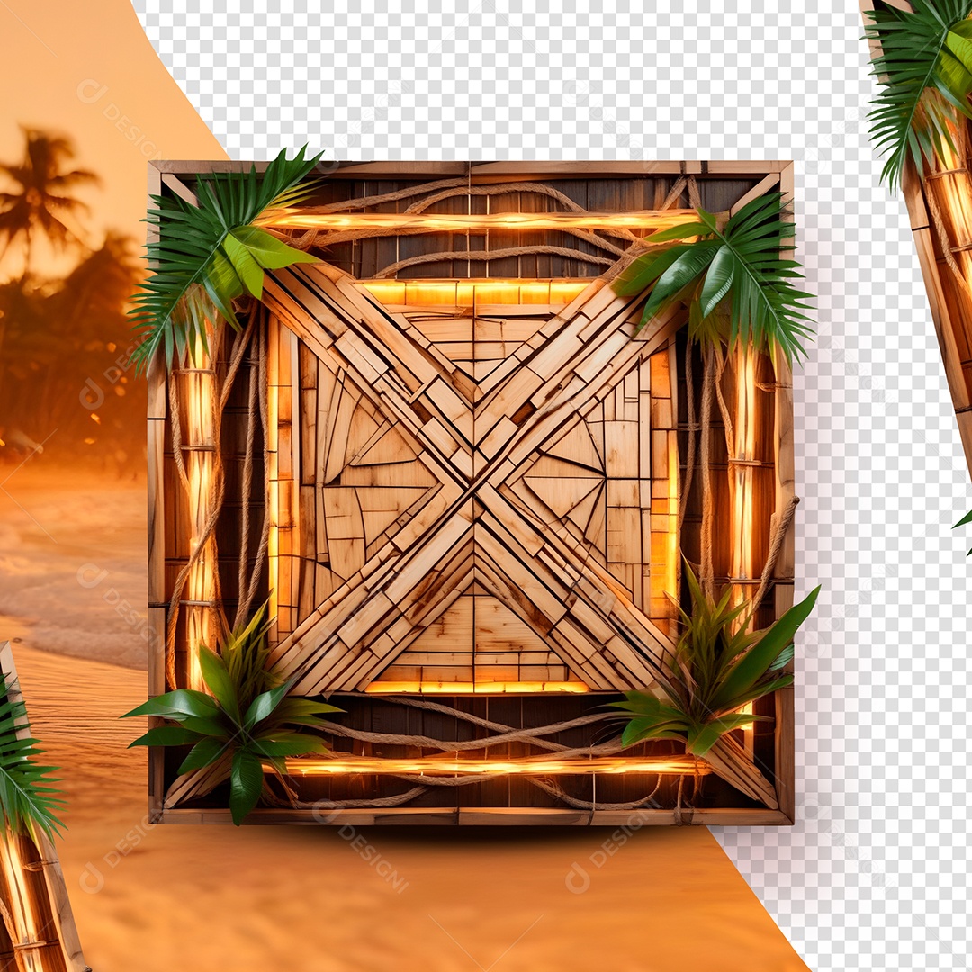 Painel de Madeira Quadrado Para Composição AI PSD