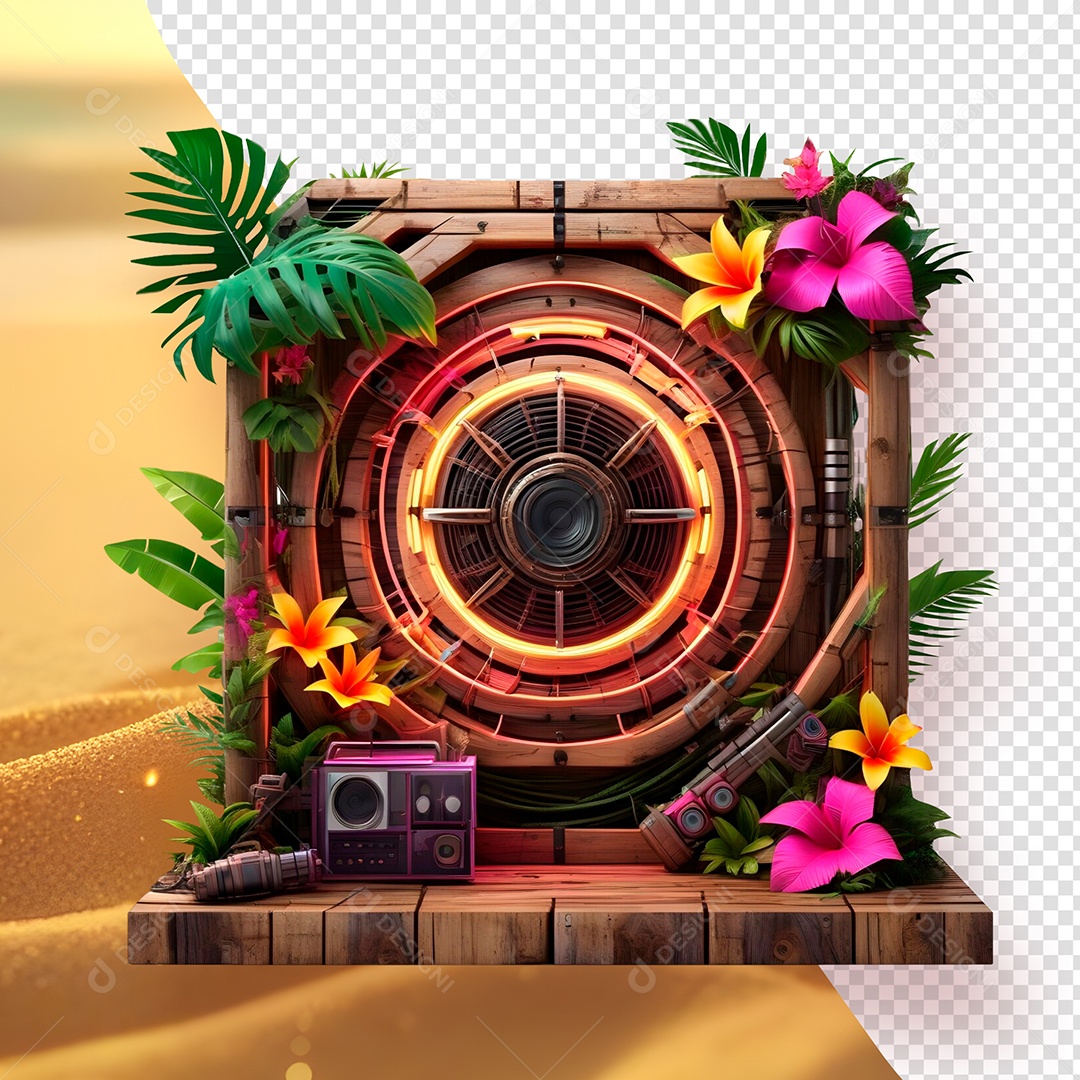 Painel de Madeira Quadrado Com Enfeites Para Composição AI PSD