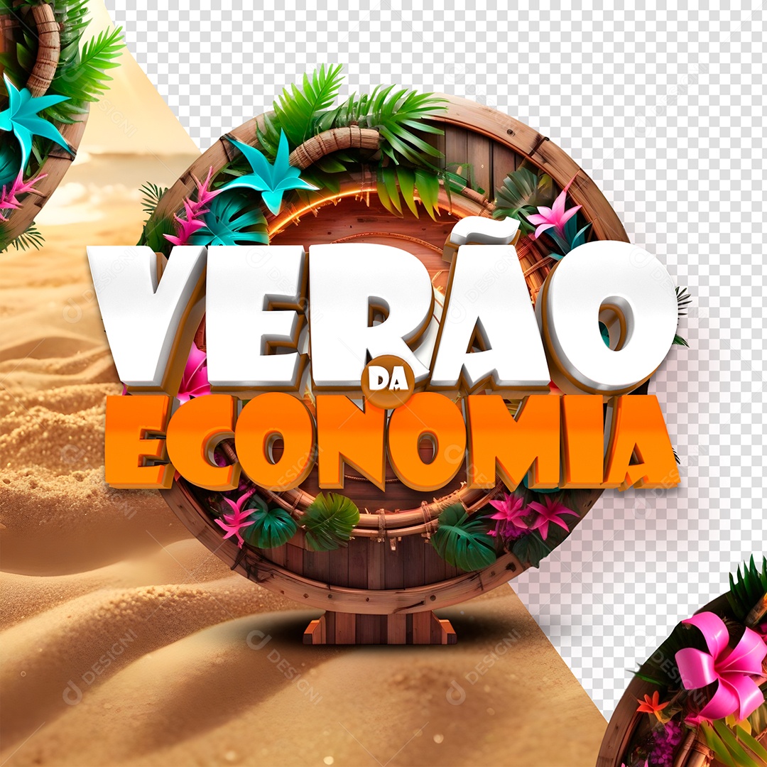 Selo 3D Verão da Economia Para Composição PSD
