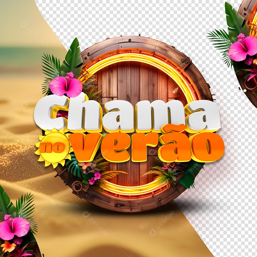 Chama no Verão Selo 3D Para Composição PSD