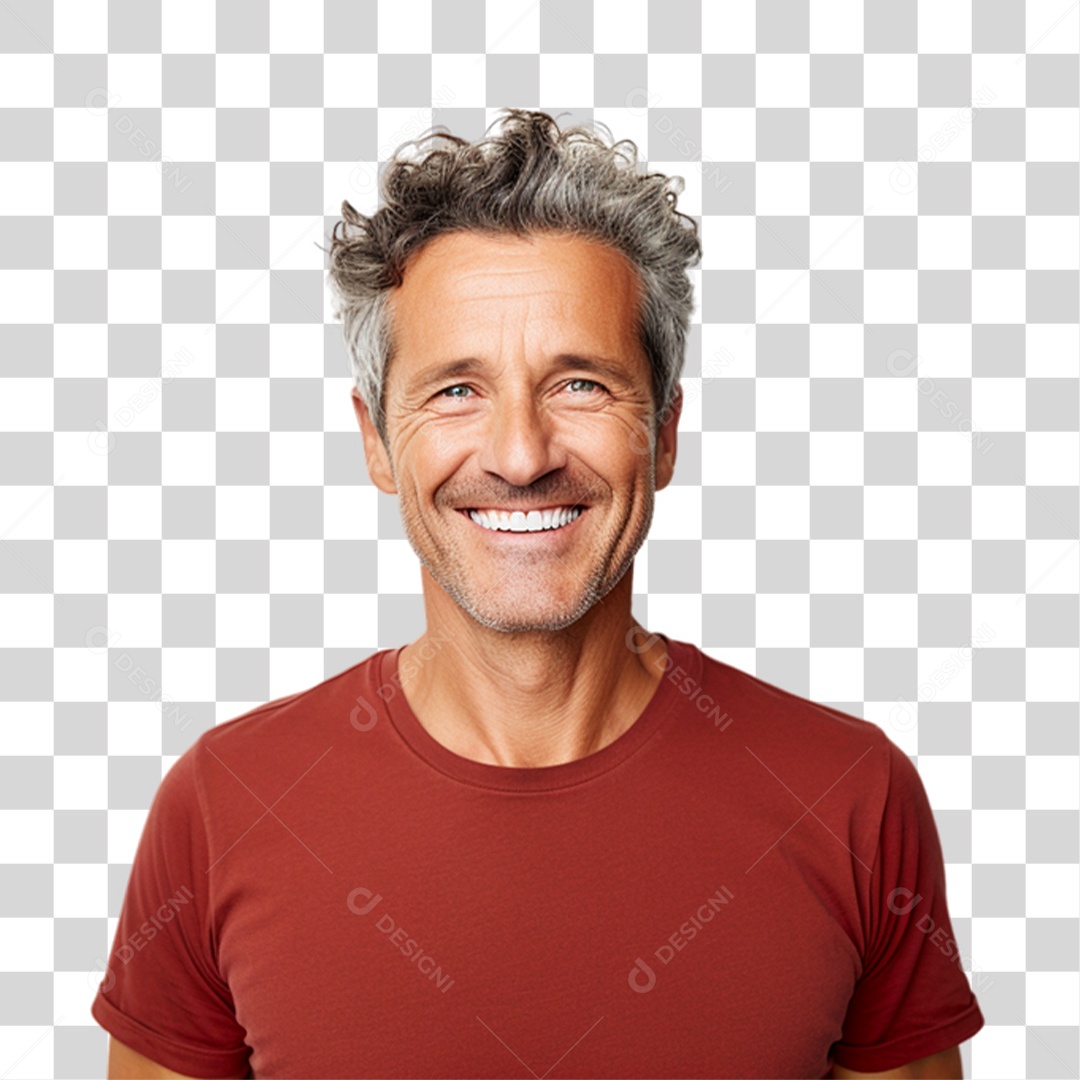 Homem de Camisa Vermelha Sorrindo PNG Transparente