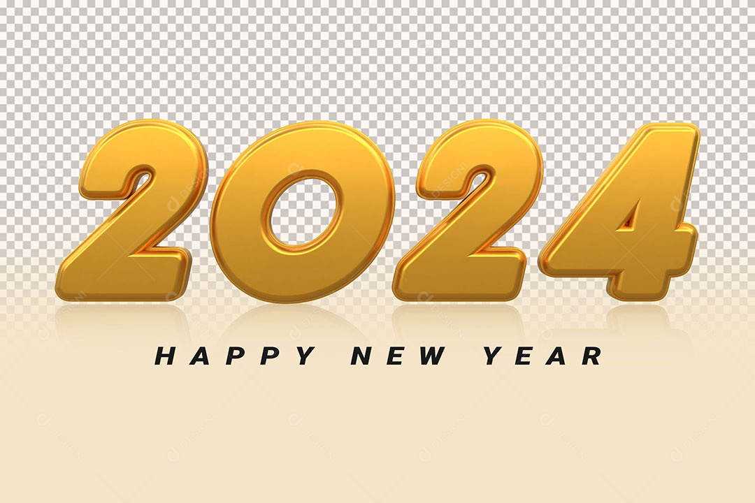 Número 3D 2024 Dourado Feliz Ano Novo Para Composição PSD