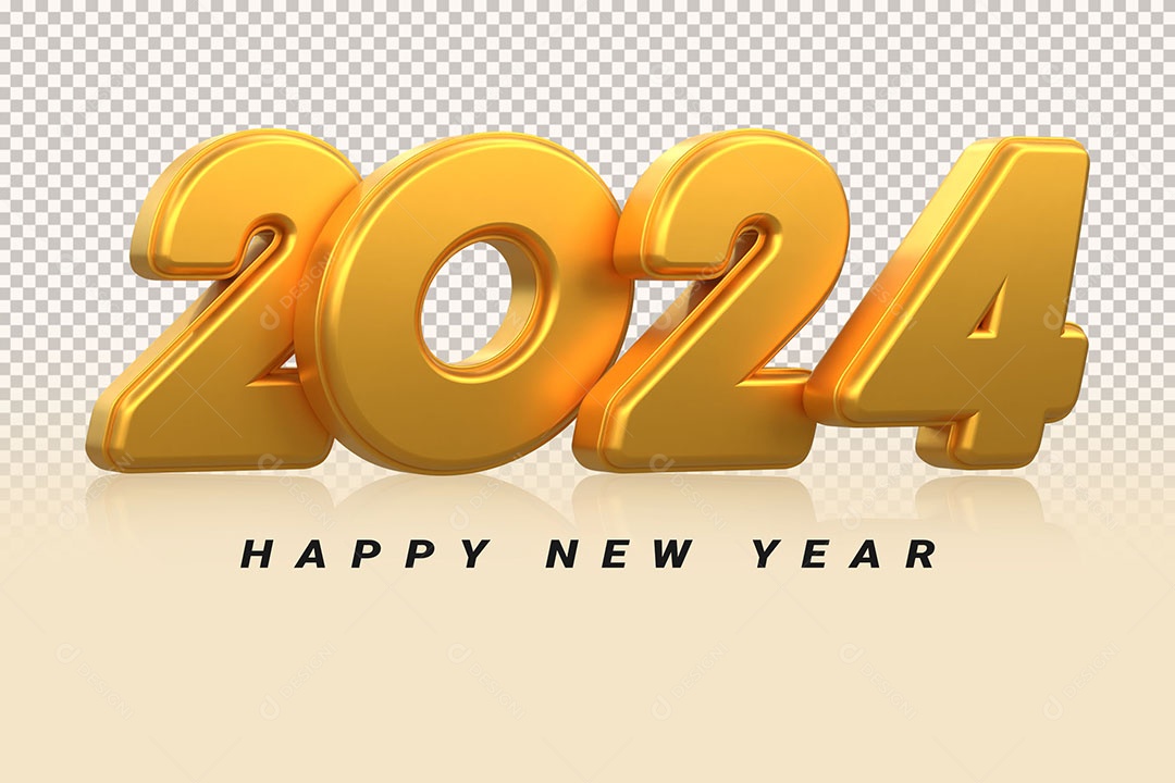 Número 3D 2024 Dourado Feliz Ano Novo Para Composição PSD
