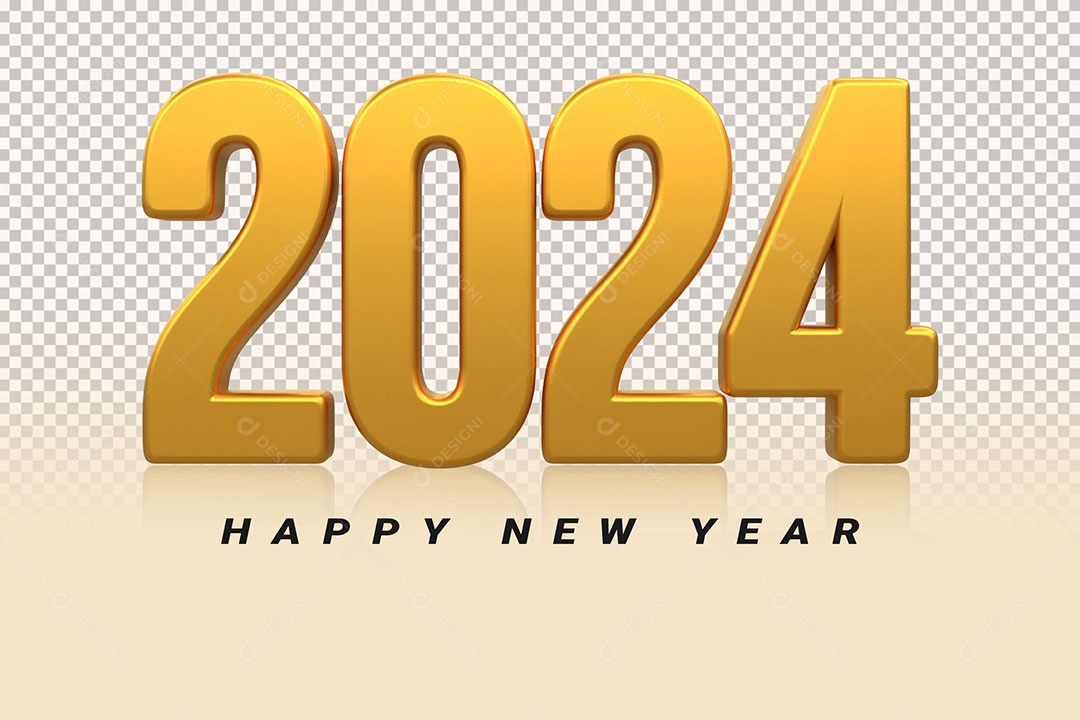 Número 3D 2024 Dourado Feliz Ano Novo Para Composição PSD