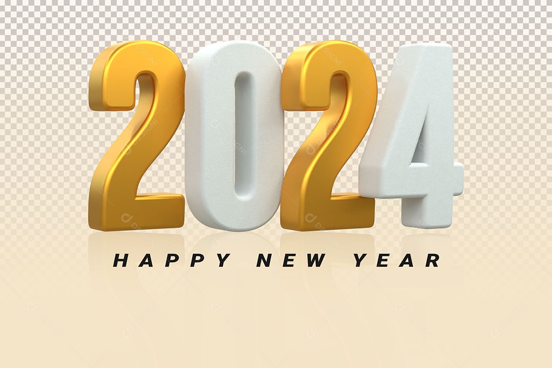 Happy New Year 2024 White and Gold 3D Number For PSD Composition