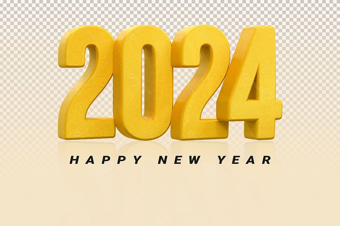 Número 3D 2024 Dourado Feliz Ano Novo Para Composição PSD