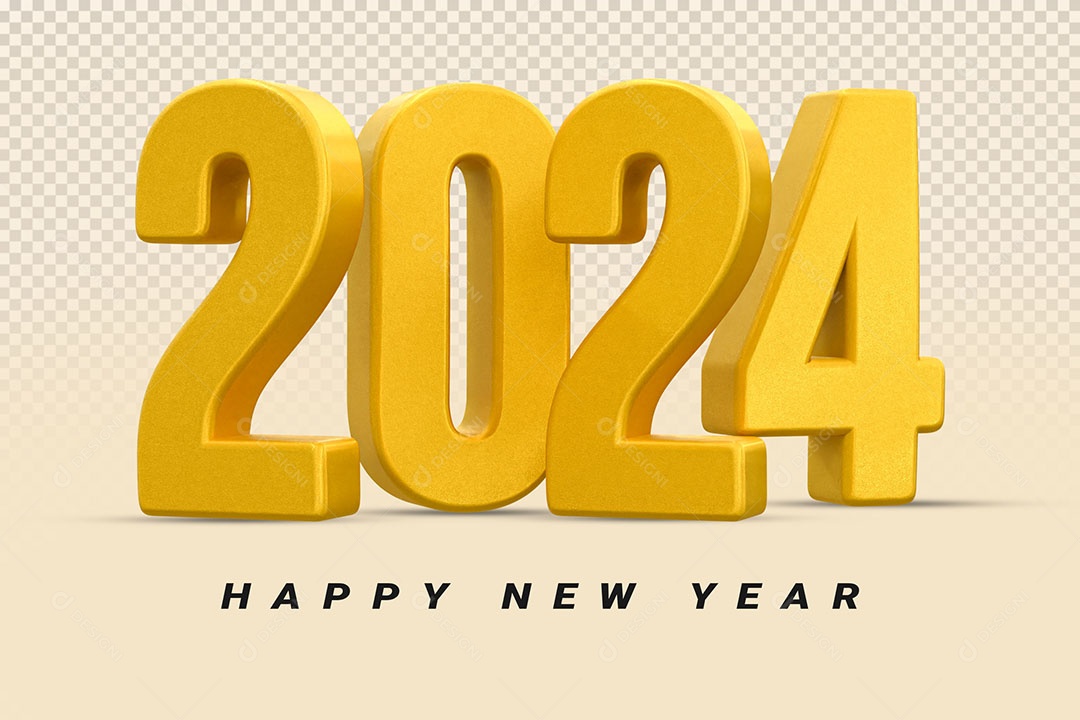 Número 3D 2024 Dourado Feliz Ano Novo Para Composição PSD