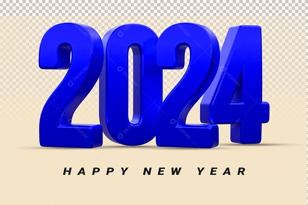 Número 3D 2024 Azul Feliz Ano Novo Para Composição PSD