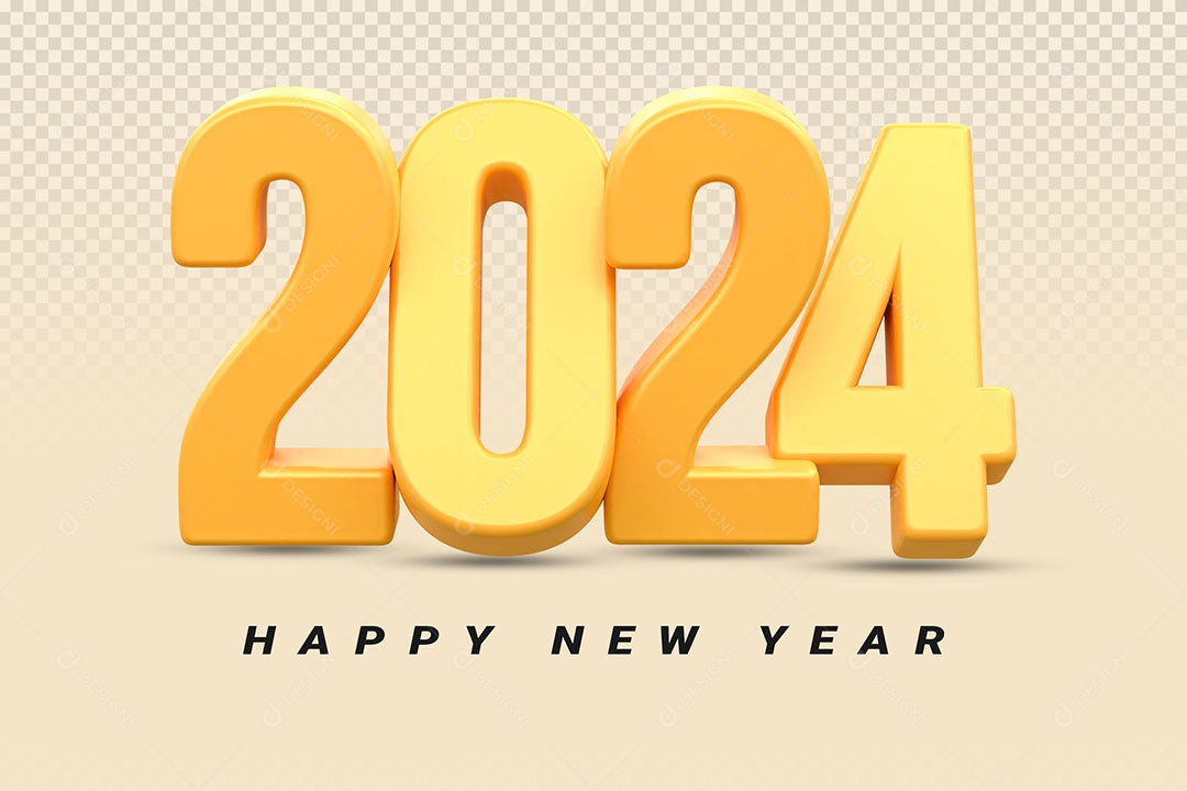 Número 3D 2024 Dourado Feliz Ano Novo Para Composição PSD