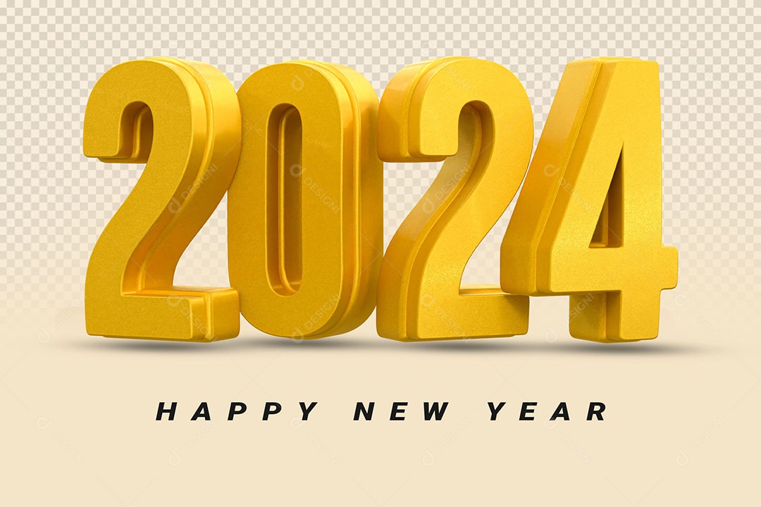 Número 3D 2024 Dourado Feliz Ano Novo Para Composição PSD